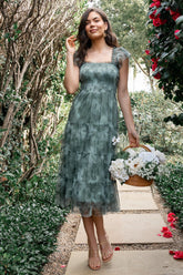 Clementine Tulle Midi Dress | Dusty Green Print - Baltic Born